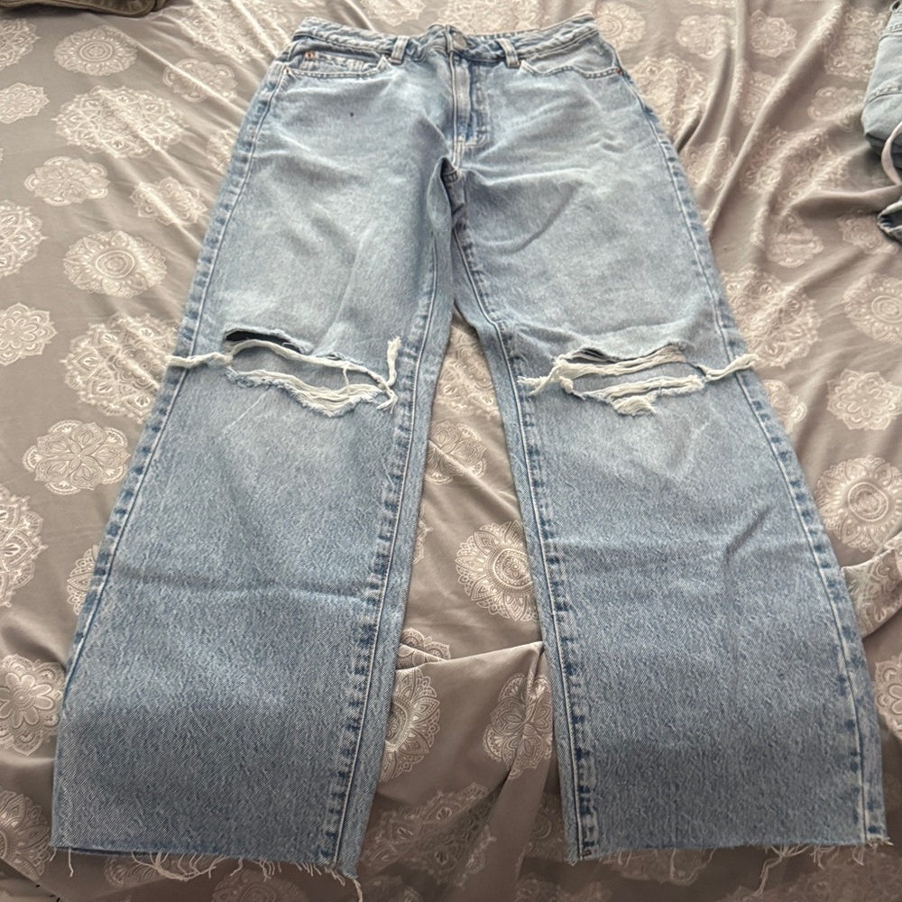 Garage Light Blue Distressed Flare Jeans